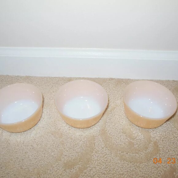 VINTAGE Anchor Hocking Fire King 6 ounce Peach Custard Bowl Dish set 1960's lot - Picture 1 of 3